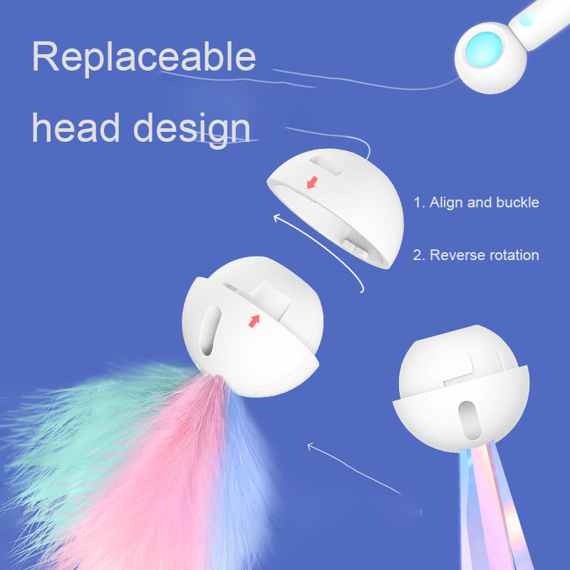 Interactive Cat Laser Toy with Replaceable Feather Wand