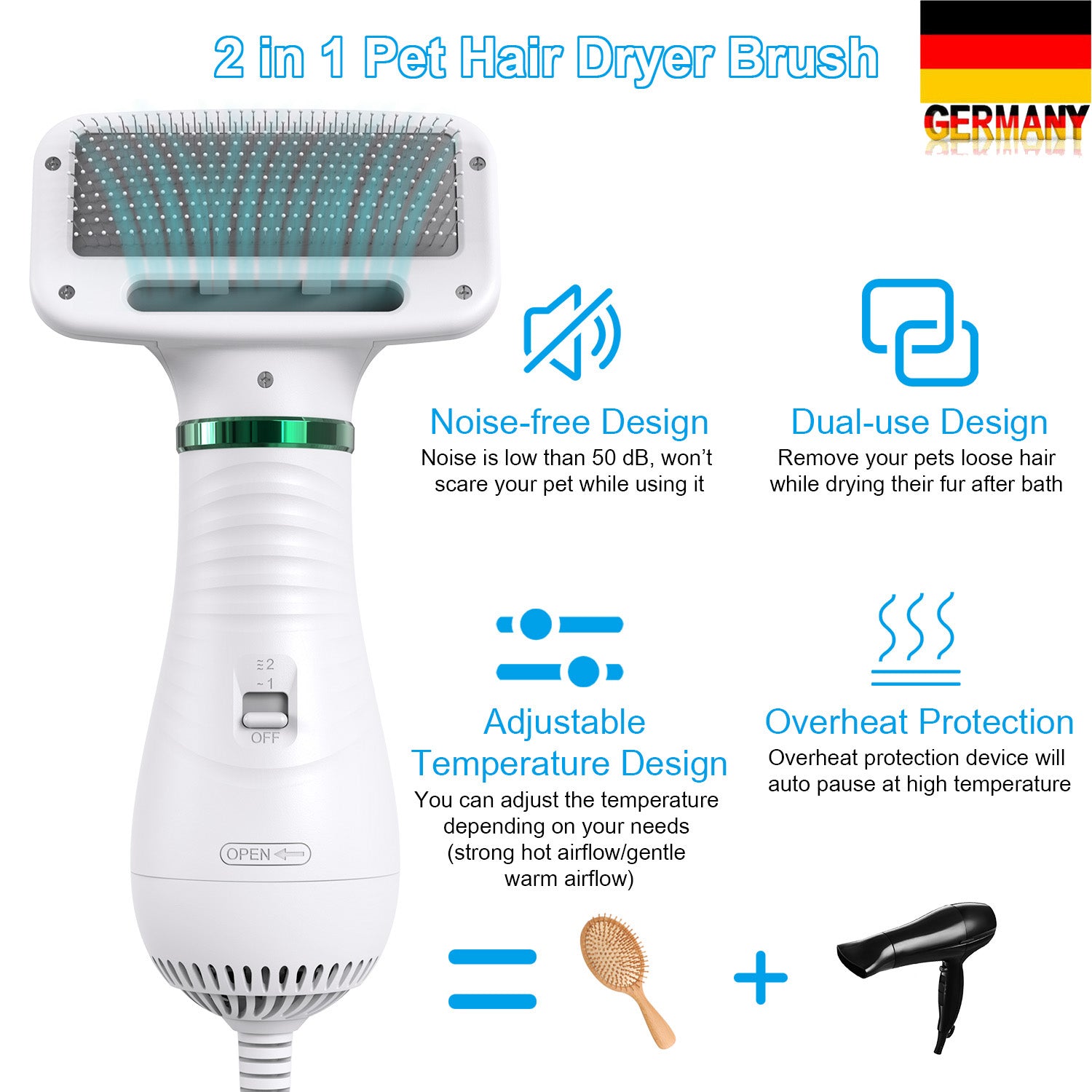 2-in-1 Pet Hair Dryer & Grooming Comb