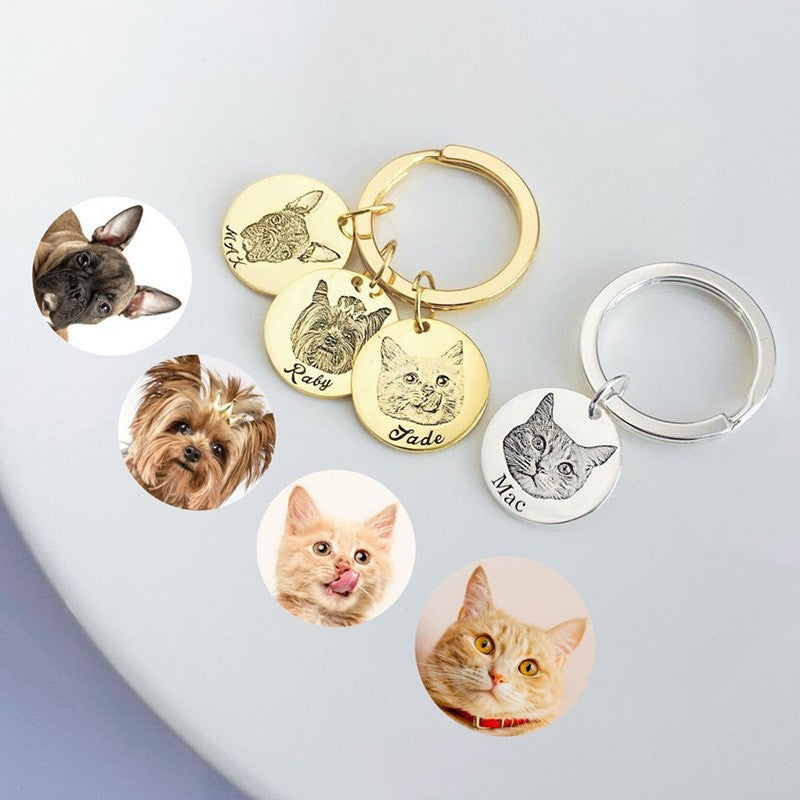 Custom Pet Portrait Engraved Necklace/Keychain