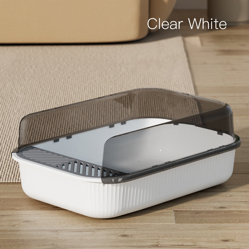 Semi-Enclosed Extra-Large Cat Litter Box with Scoop