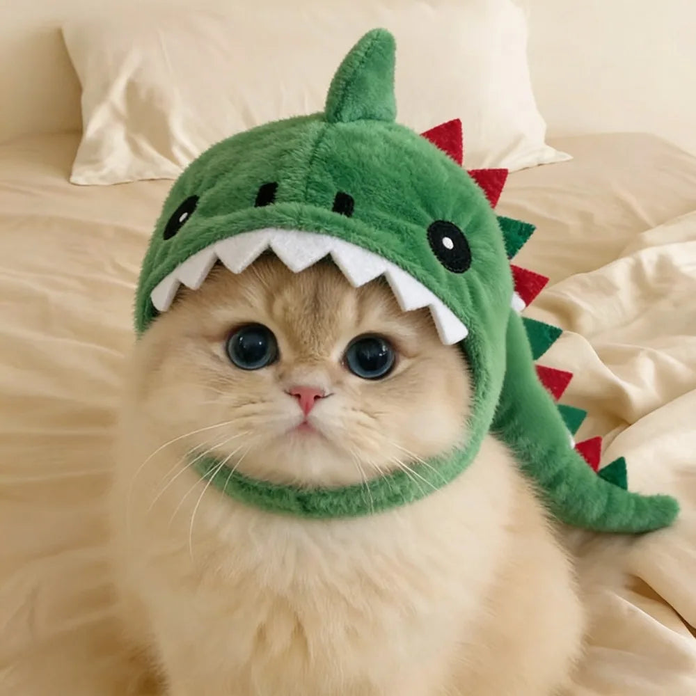 Green shark costume hat for cats